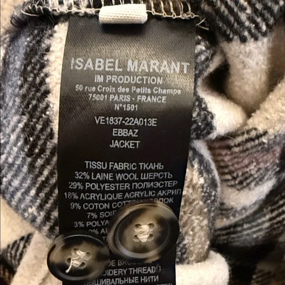 Isabel Marant Étoile “Ebbaz” Plaid Wool-Blend Shacket Jacket XS - Picture 9 of 10